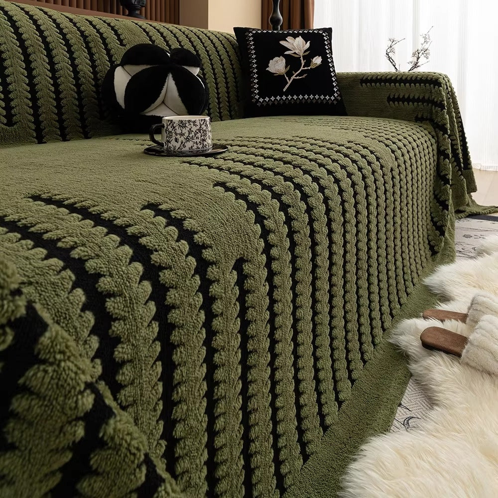 CozyWeave - Plush Tufted Sofa Cover with Geometric Stripe Design