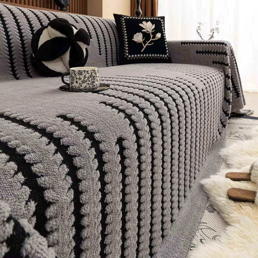 CozyWeave - Plush Tufted Sofa Cover with Geometric Stripe Design