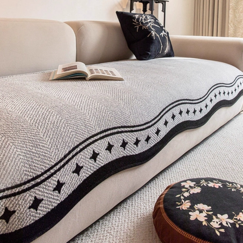 WaveGuard - Anti-Slip Scalloped Edge Sofa Cover with Fringe Detail