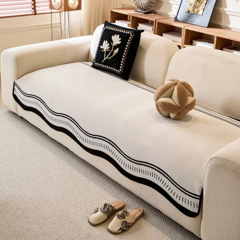 WaveGuard - Anti-Slip Scalloped Edge Sofa Cover with Fringe Detail