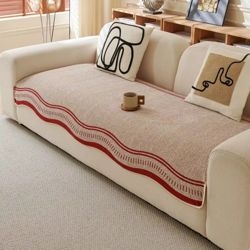 WaveGuard - Anti-Slip Scalloped Edge Sofa Cover with Fringe Detail