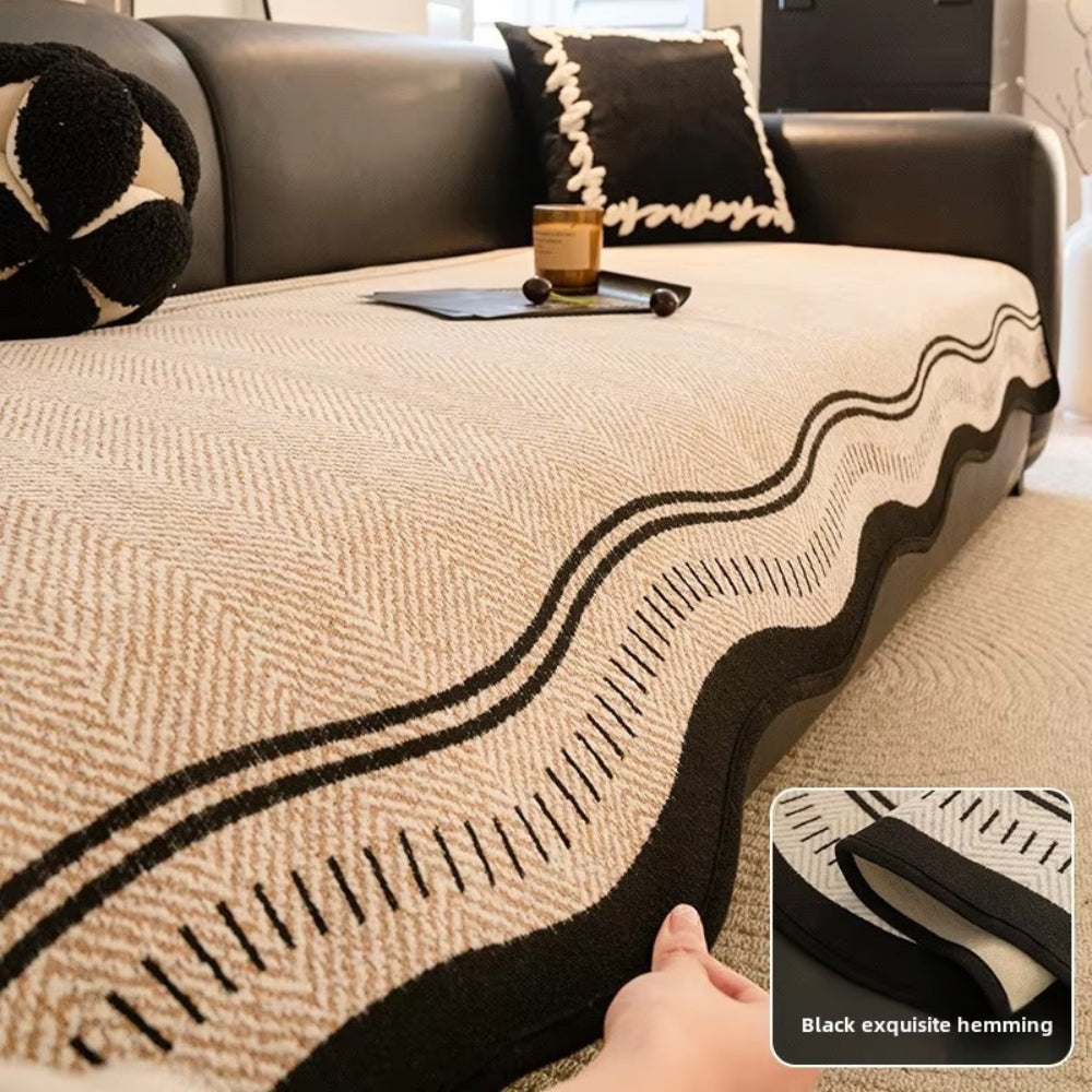 WaveGuard - Anti-Slip Scalloped Edge Sofa Cover with Fringe Detail