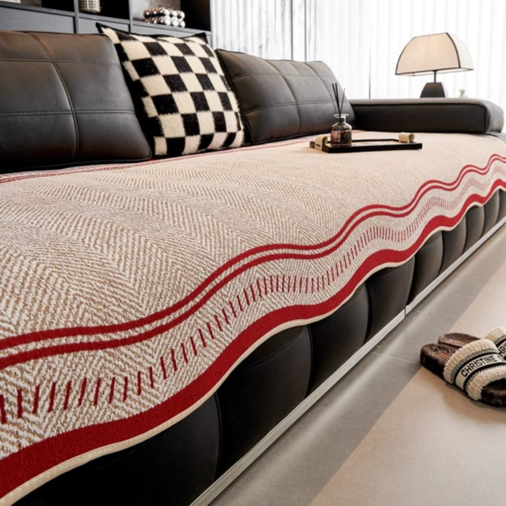 WaveGuard - Anti-Slip Scalloped Edge Sofa Cover with Fringe Detail