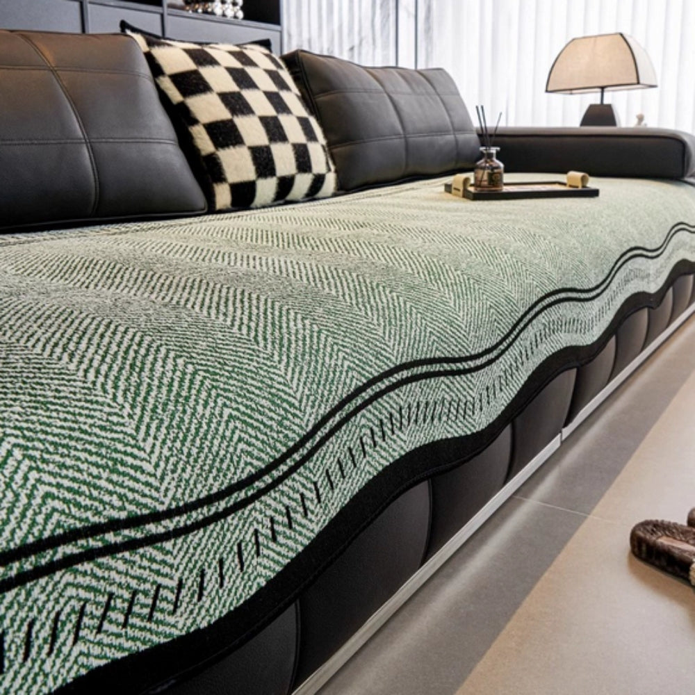 WaveGuard - Anti-Slip Scalloped Edge Sofa Cover with Fringe Detail