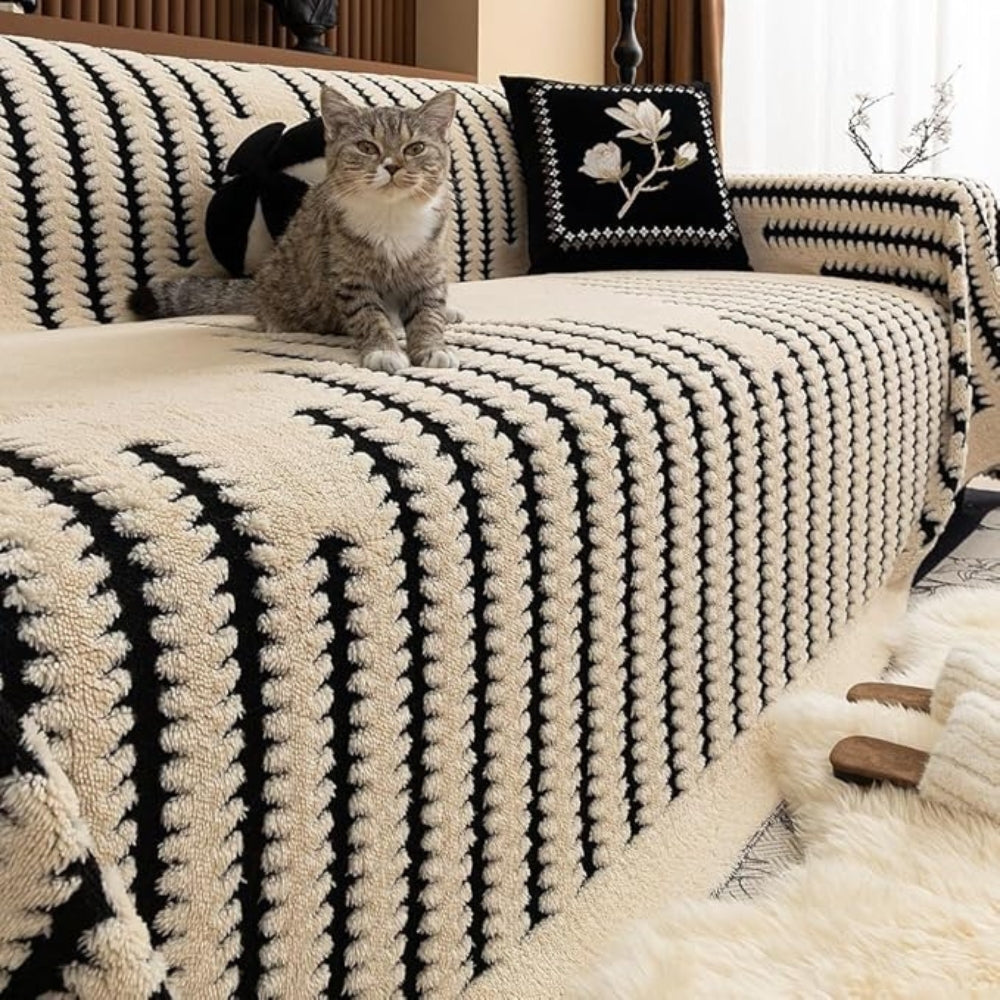 CozyWeave - Plush Tufted Sofa Cover with Geometric Stripe Design