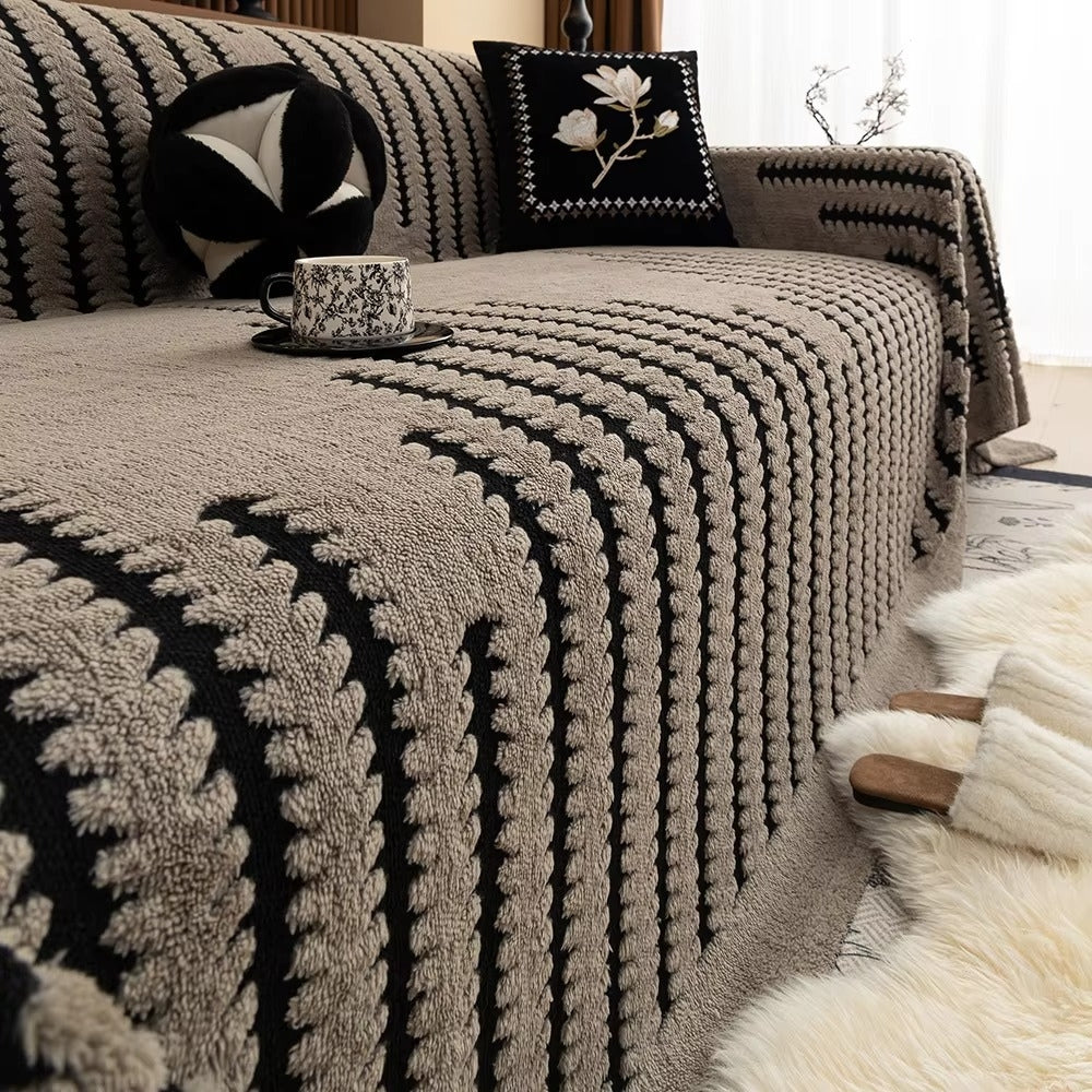 CozyWeave - Plush Tufted Sofa Cover with Geometric Stripe Design