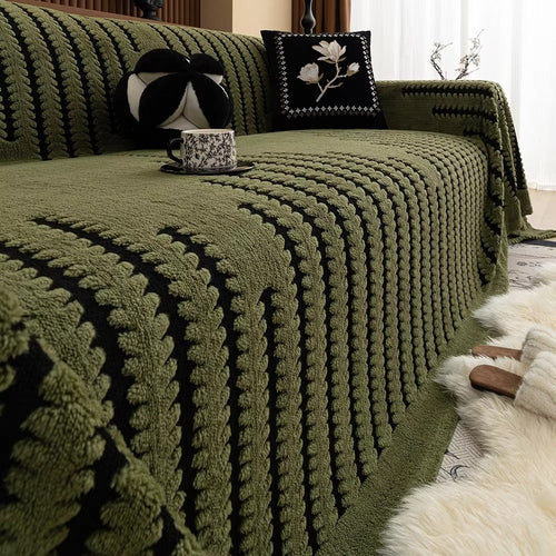 CozyWeave - Plush Tufted Sofa Cover with Geometric Stripe Design