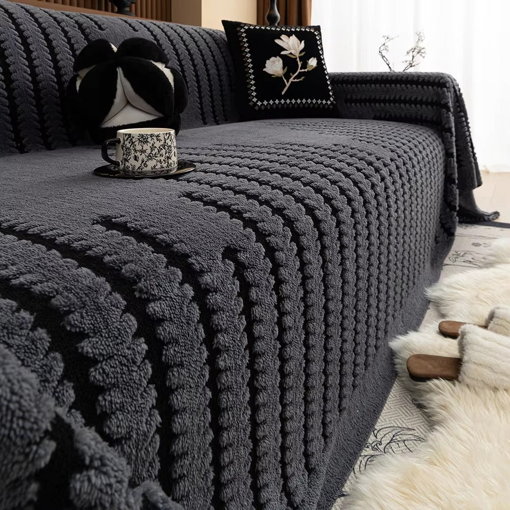 CozyWeave - Plush Tufted Sofa Cover with Geometric Stripe Design