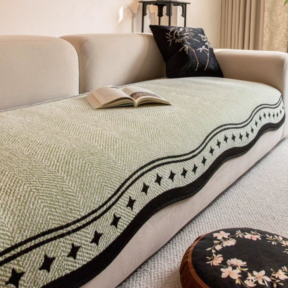 WaveGuard - Anti-Slip Scalloped Edge Sofa Cover with Fringe Detail