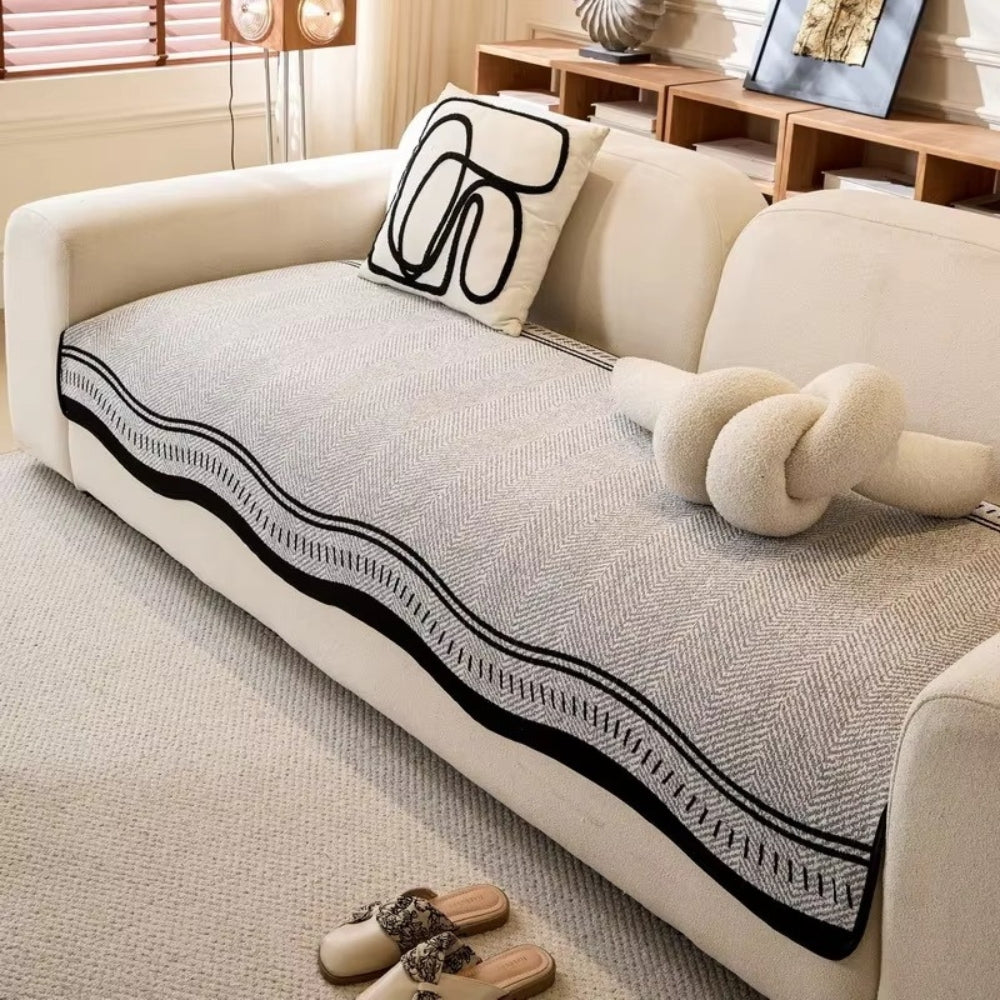 WaveGuard - Anti-Slip Scalloped Edge Sofa Cover with Fringe Detail