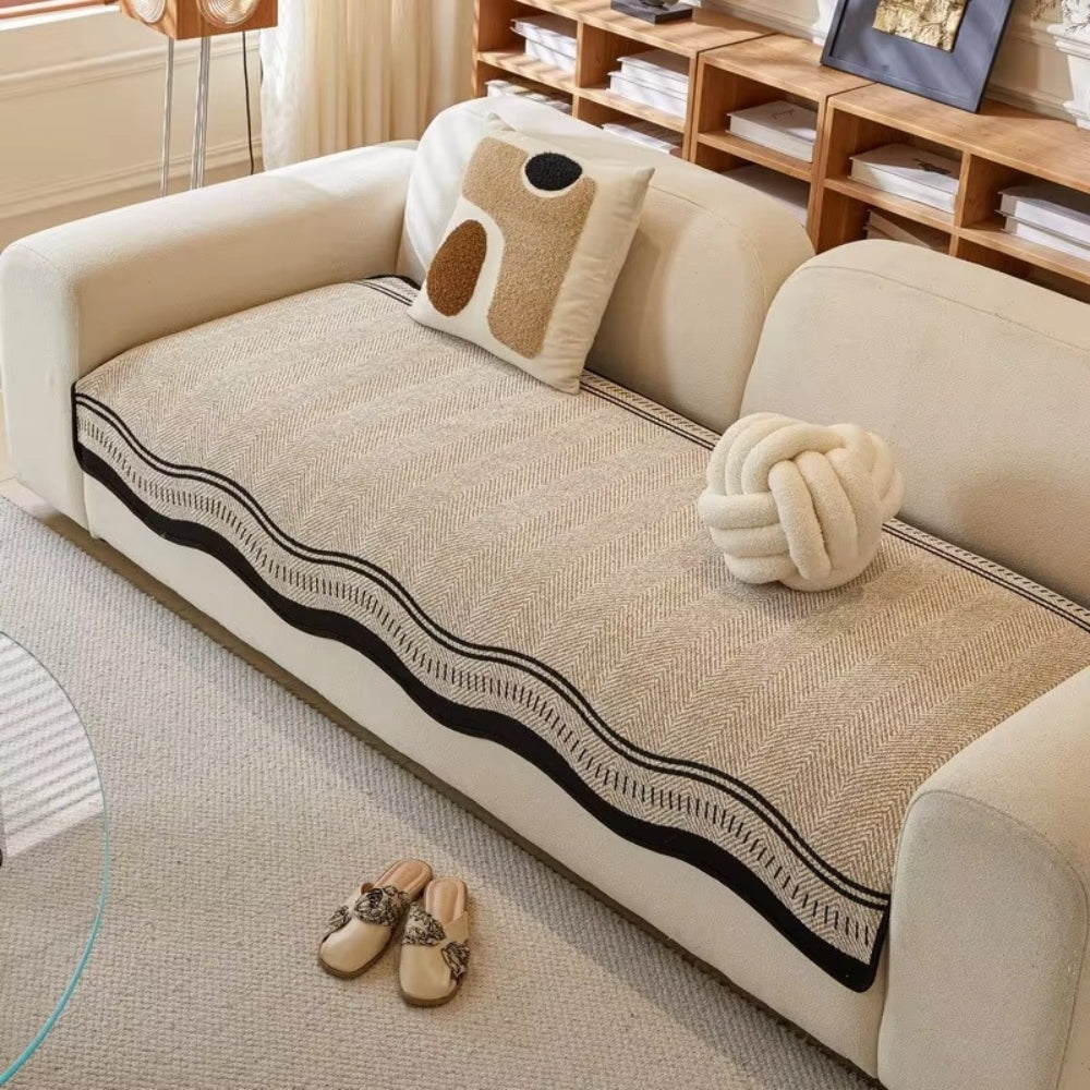 WaveGuard - Anti-Slip Scalloped Edge Sofa Cover with Fringe Detail