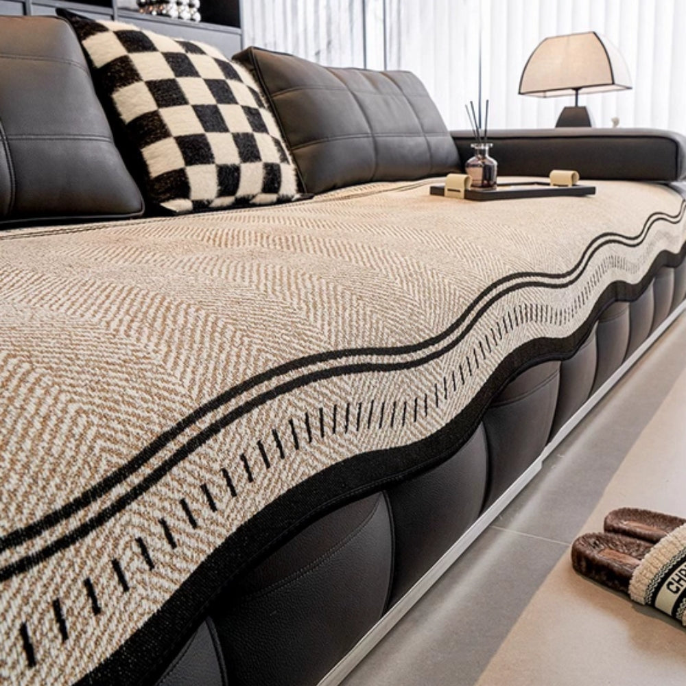 WaveGuard - Anti-Slip Scalloped Edge Sofa Cover with Fringe Detail