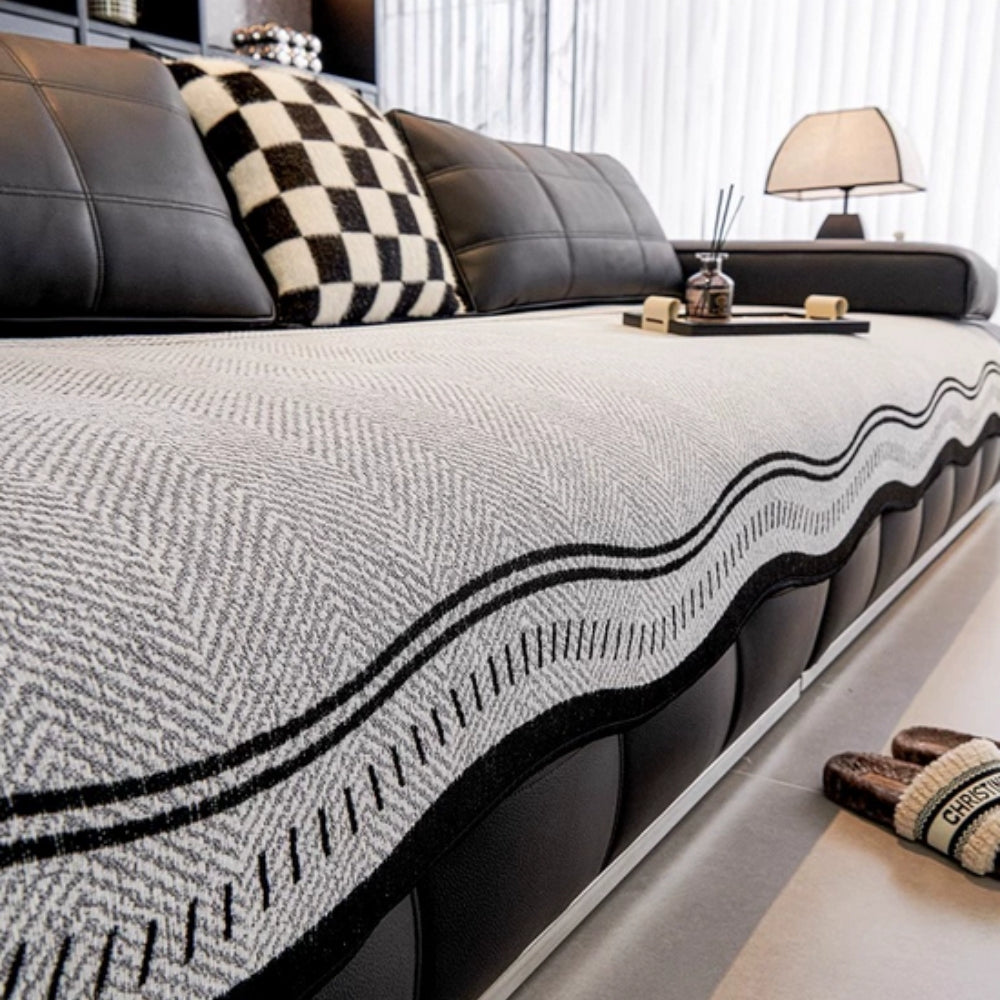 WaveGuard - Anti-Slip Scalloped Edge Sofa Cover with Fringe Detail